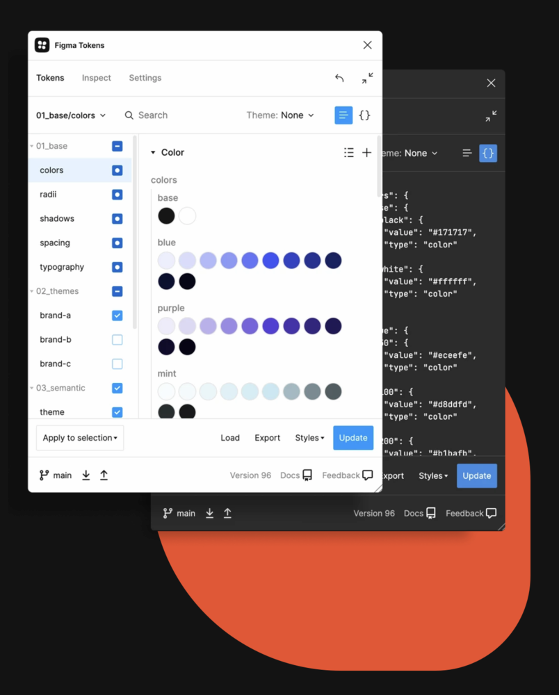 Figma Tokens, a plugin for Figma that allows you to export design tokens from your Figma file.
